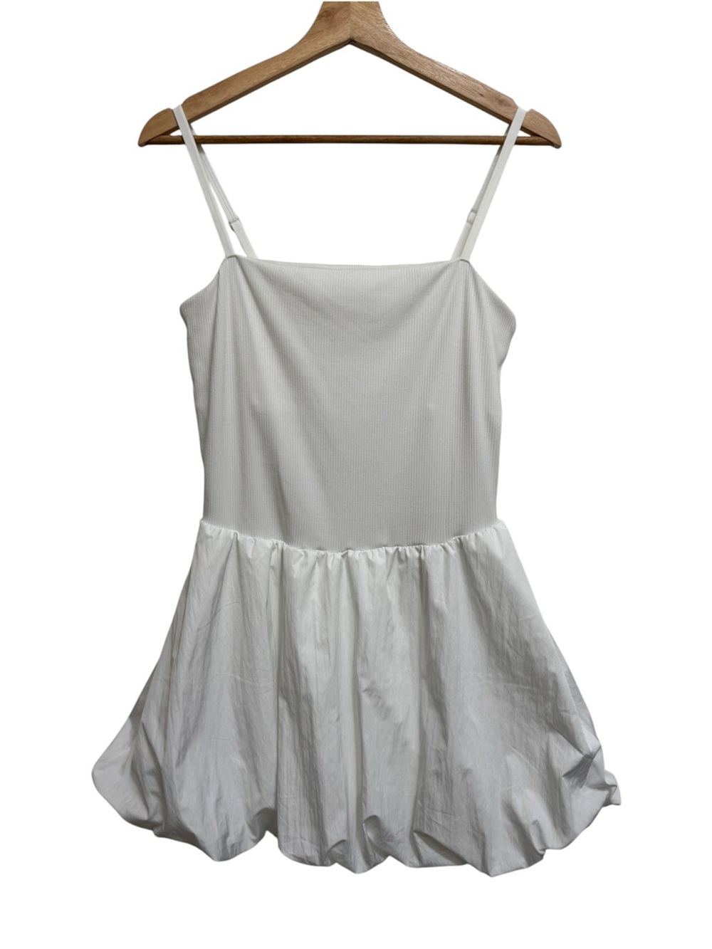 Aerie Bubble Hem Mini Dress Built In Shorts Women Large White Sporty Clean Girl